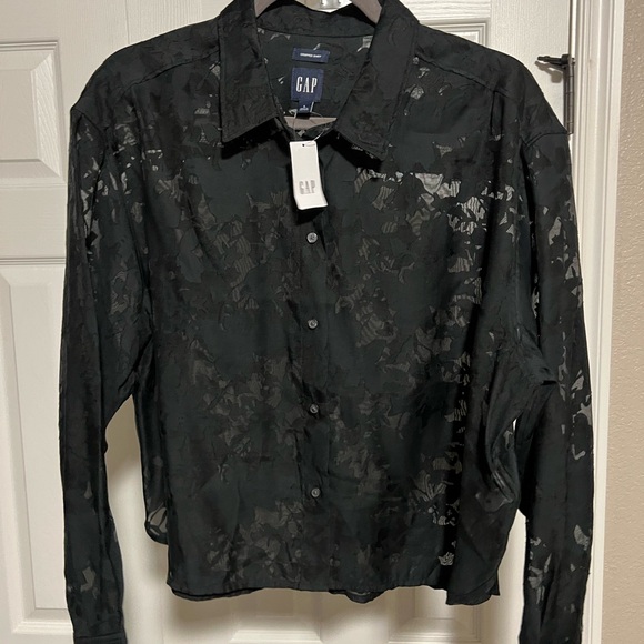 GAP Black Sheer Lace Button-Up Shirt - Picture 1 of 3